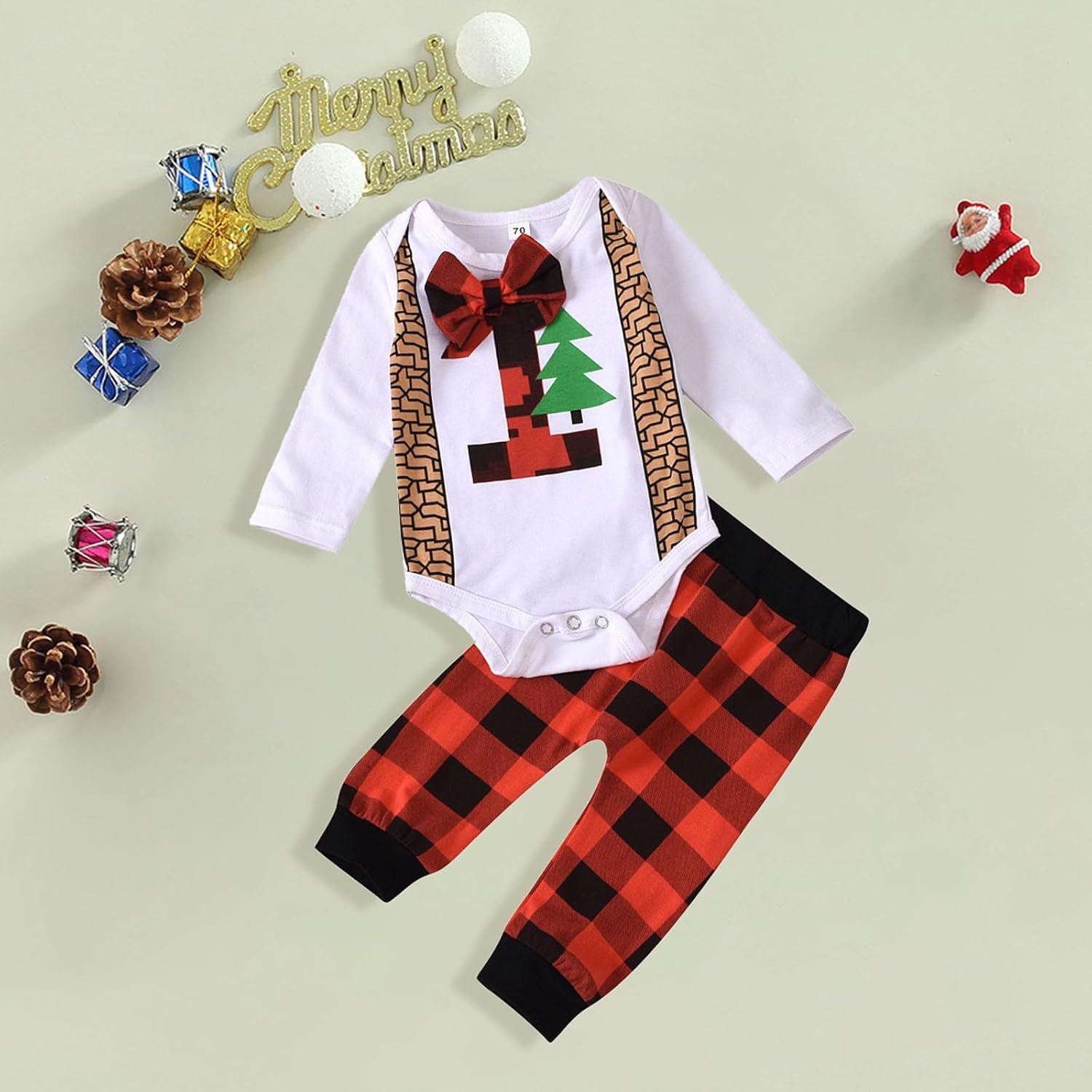 Big Girls Christmas Plaid Sweatpants Outfit Set