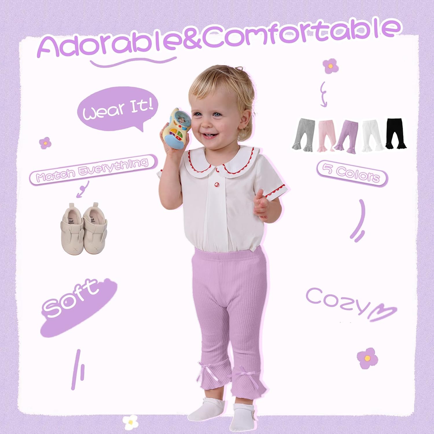 Newborn Baby Girl Bell Bottom Pants 5-Pack