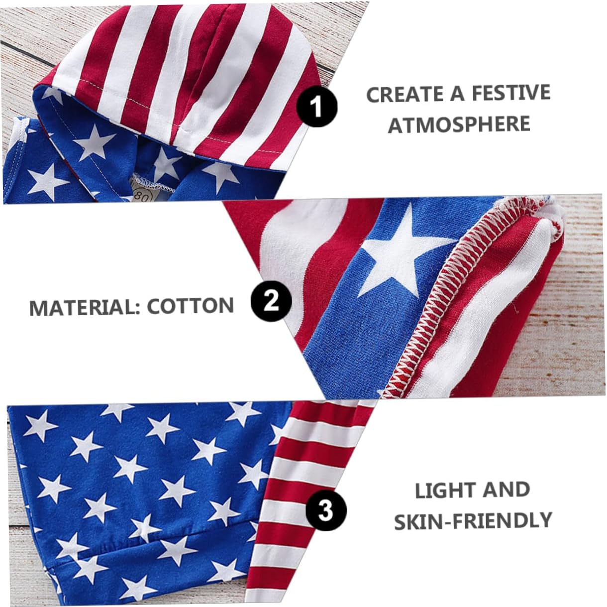 Boys Independence Day Costume Set - Patriotic Sleeveless Hoodie Shorts