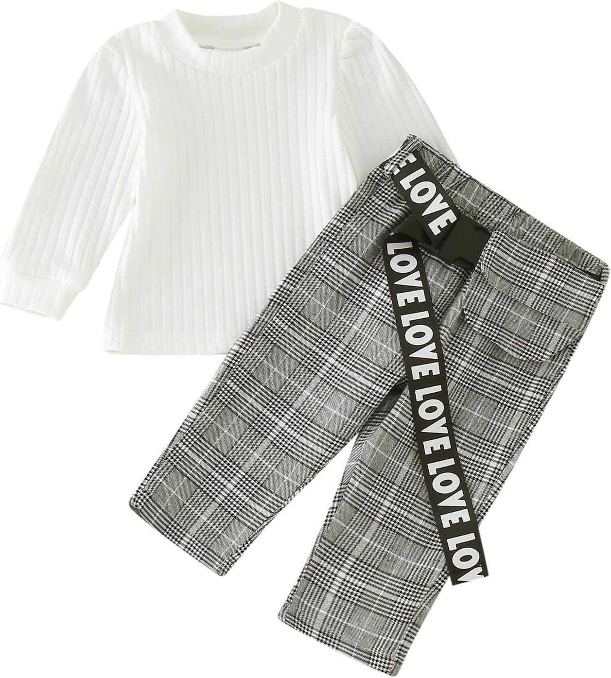 Newborn to Toddler Autumn-Winter Optical Ribbed Plaid Outfits for Girls