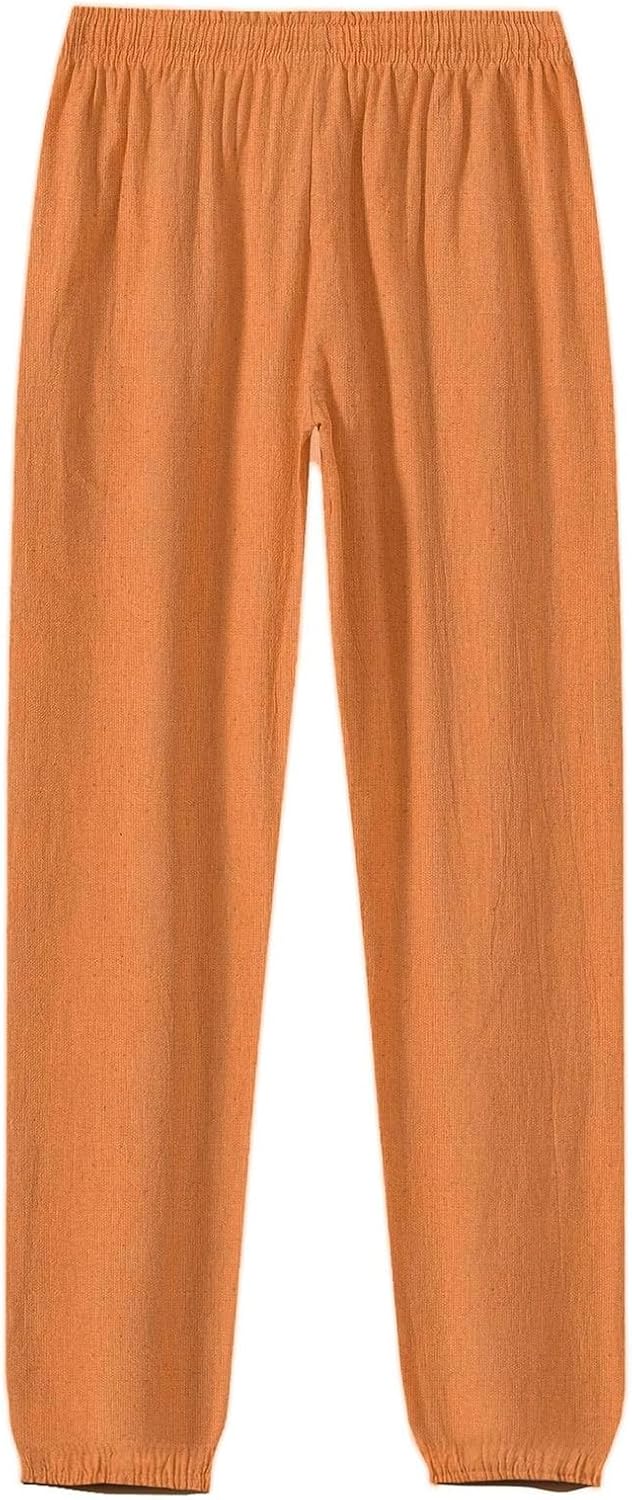 Mens Cotton Linen Casual Pants WENKOMG1