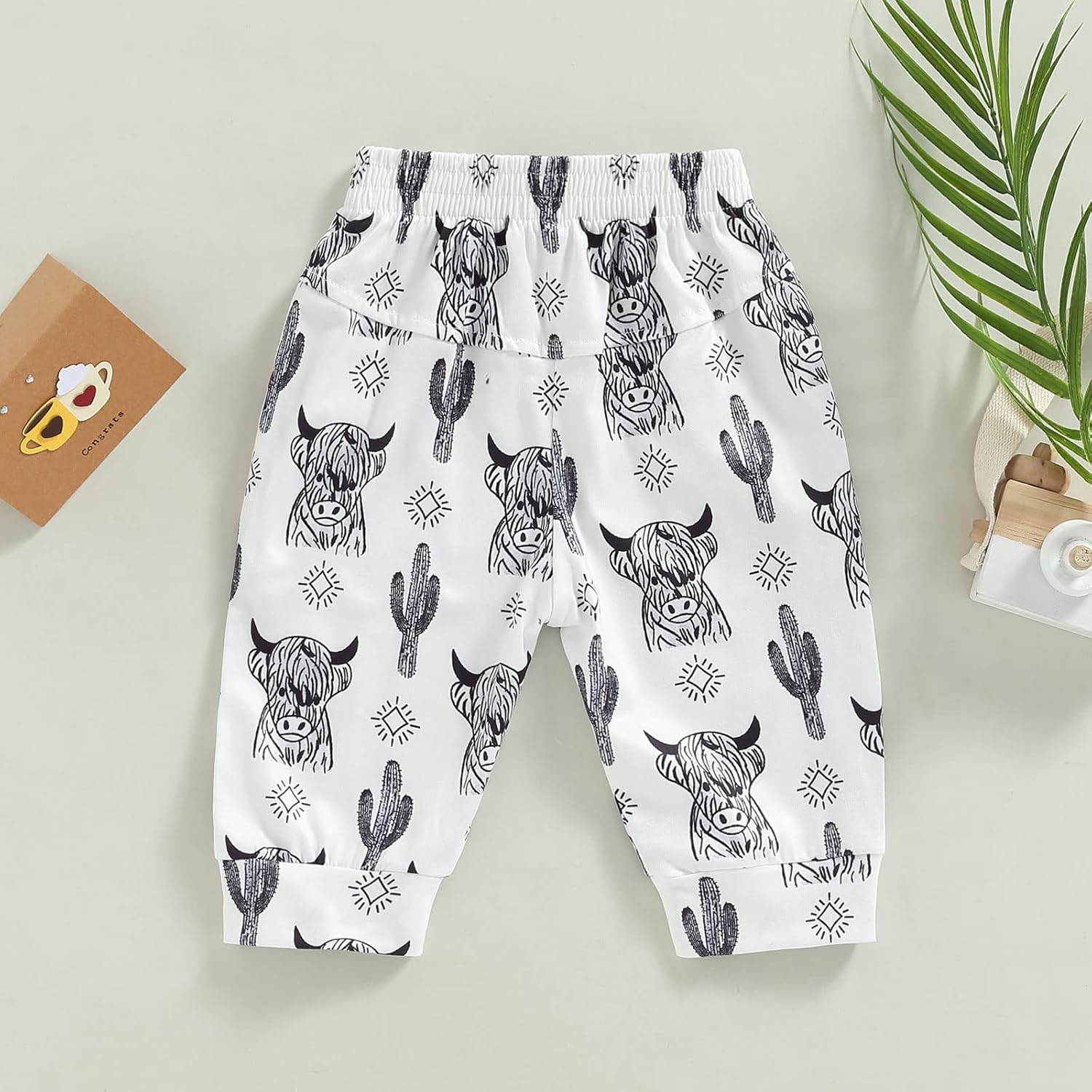 Newborn Toddler Boys Elastic Waist Cow Head Print Joggers