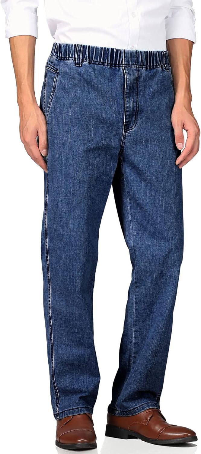 Soojun Casual Denim Pants for Men Elastic Waist 100