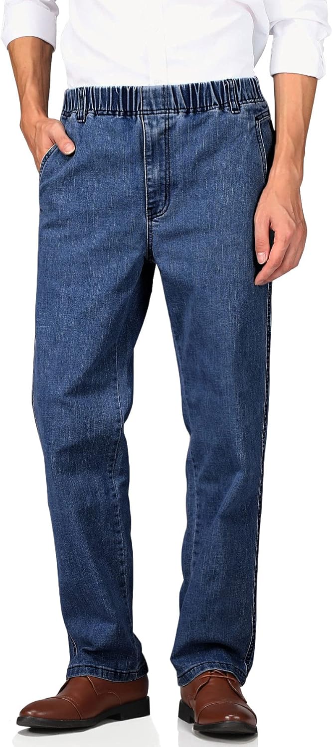 Soojun Casual Denim Pants for Men Elastic Waist 100
