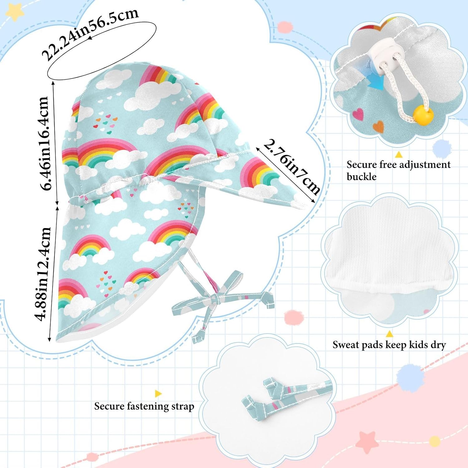 Baby Sun Hat Adjustable Rainbow Cloud