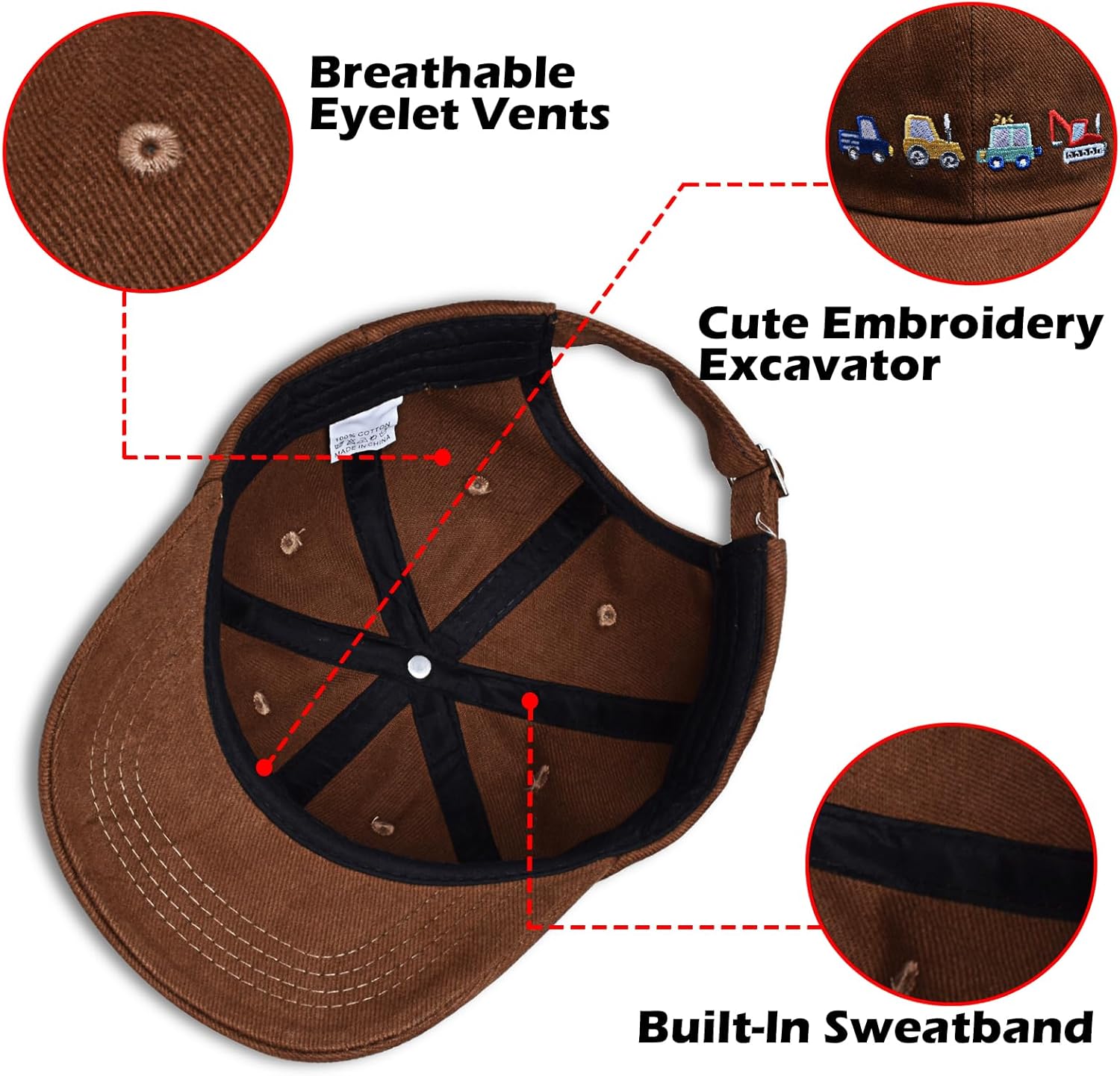 Excavator Car Embroidered Baseball Cap for Kids
