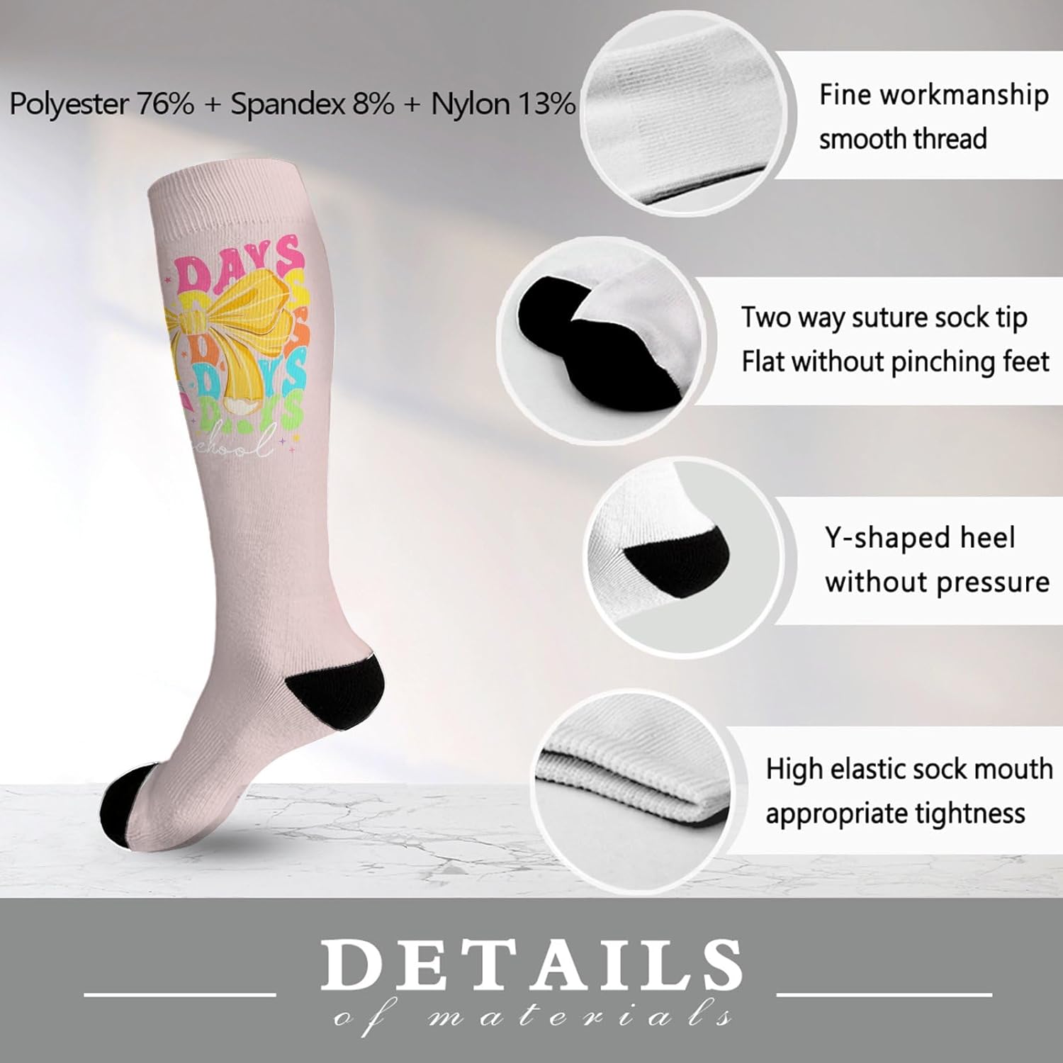 100 Days of School Girls Coquettes Bow Socks