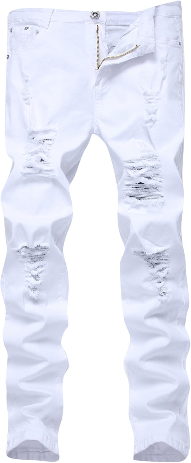 FREDD MARSHALL Mens Slim Fit Ripped Jeans
