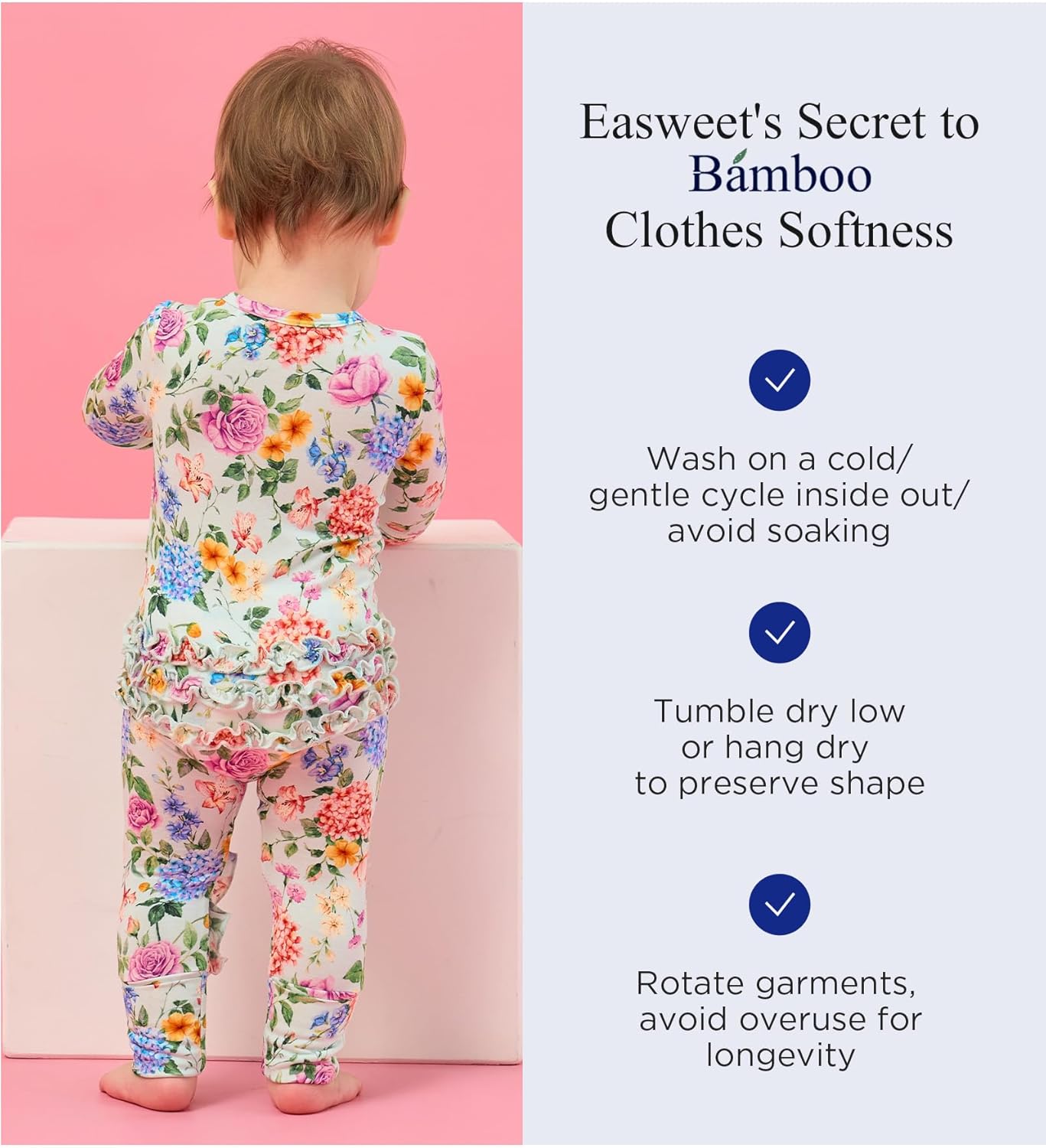 EASWEET Bamboo Viscose Baby Girl Footless Pajamas Ruffled 2-Way Zipper Sleepers
