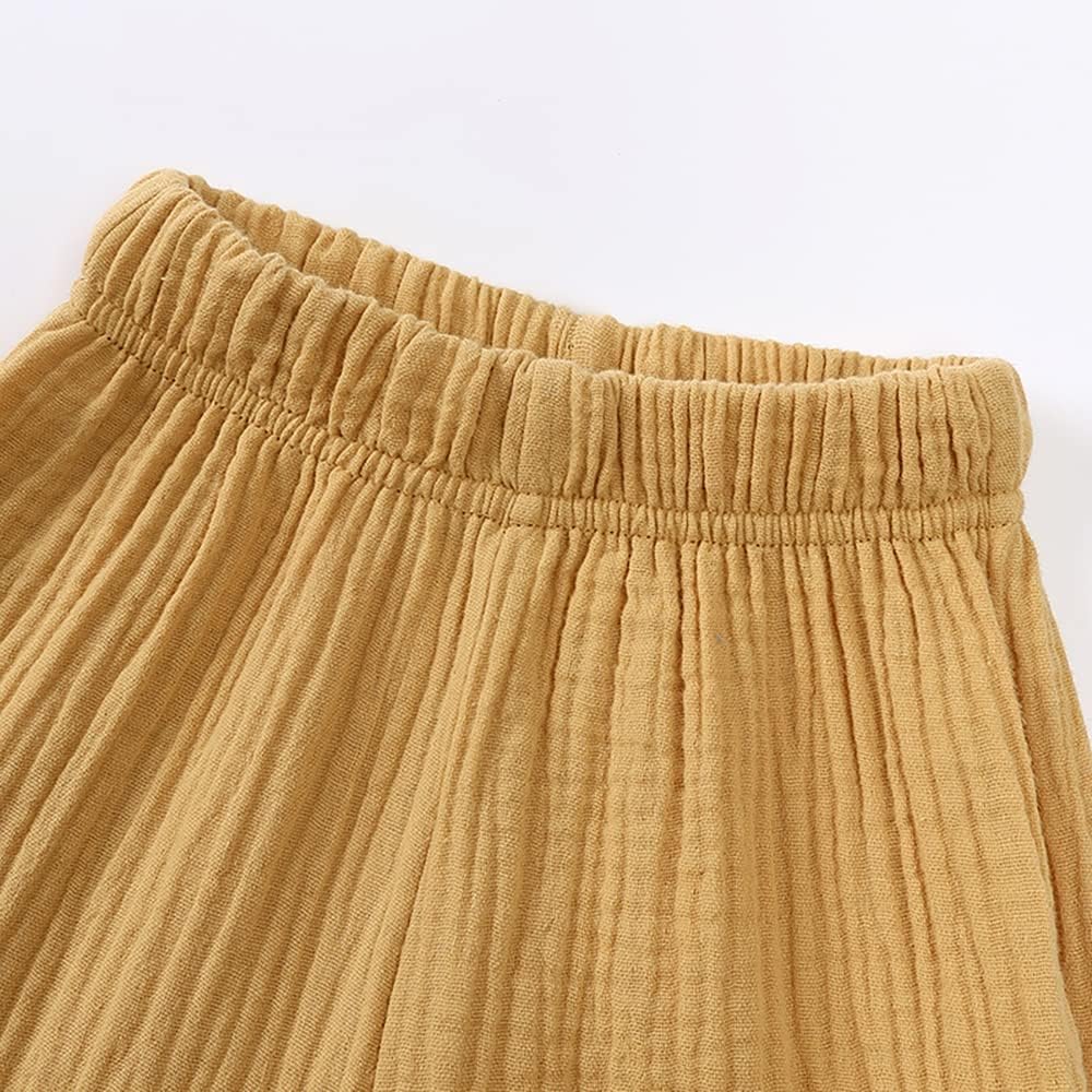 GFQLONG 3-Piece Elastic Waist Linen Pants for Toddler Girls