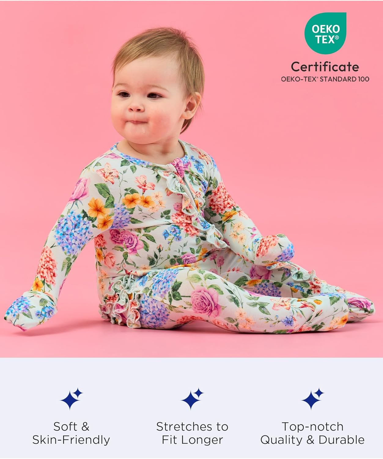 EASWEET Bamboo Viscose Baby Girl Footless Pajamas Ruffled 2-Way Zipper Sleepers