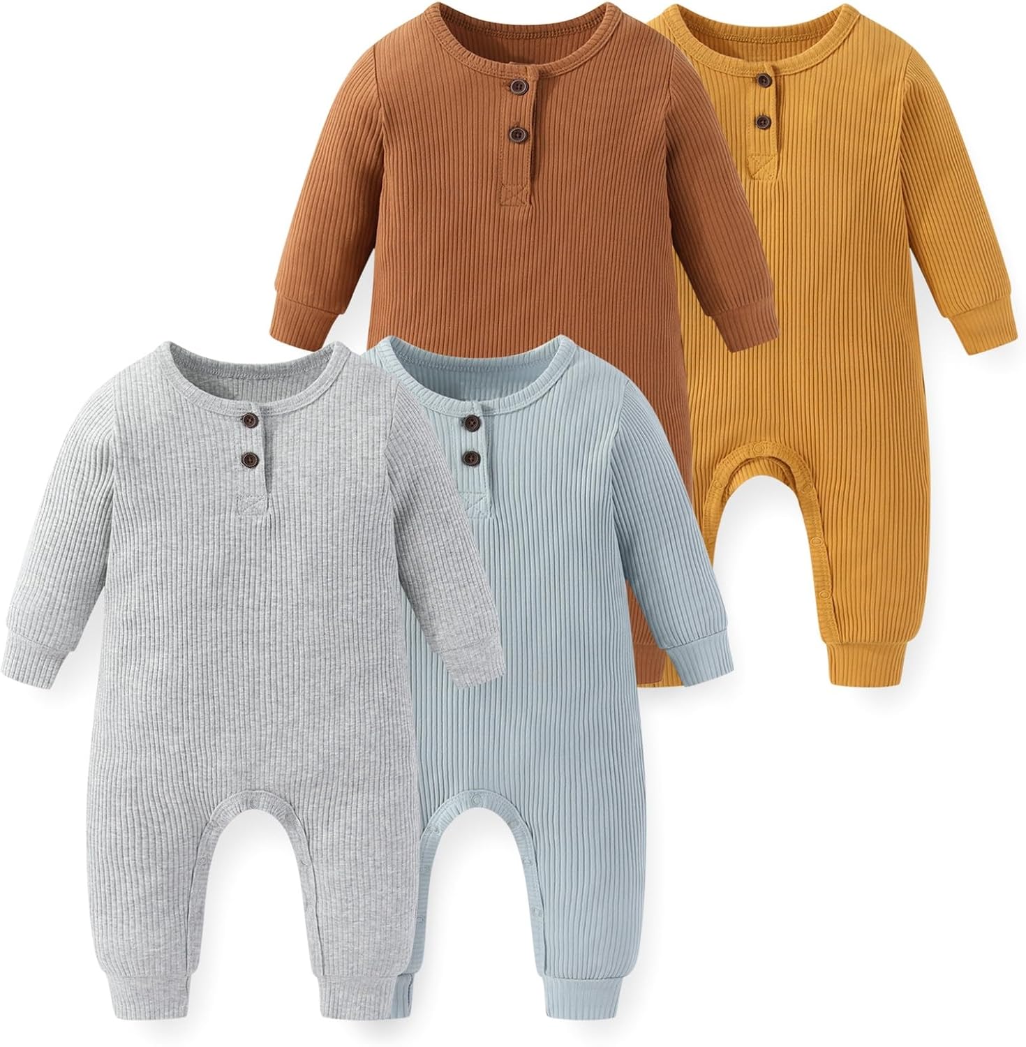 JELLOVE Unisex Long Sleeve 4-Piece Baby Romper Set 0-24 Months