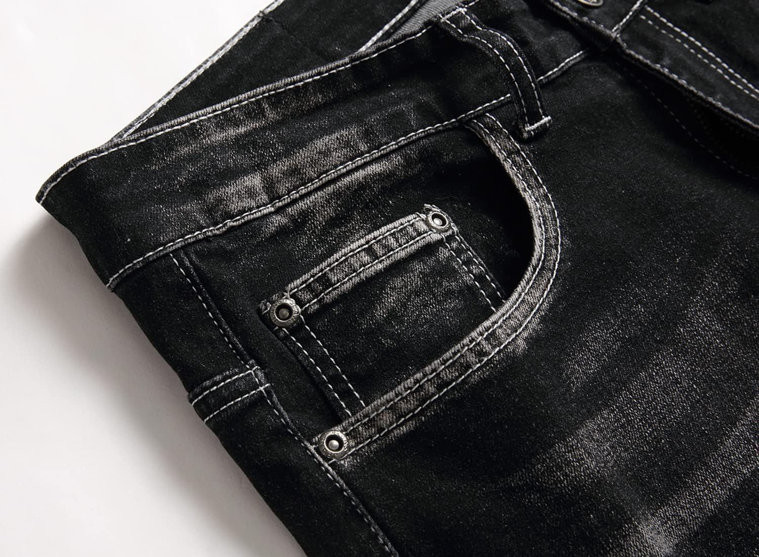 Mens Biker Moto Washed Distressed Slim Fit Straight Jeans