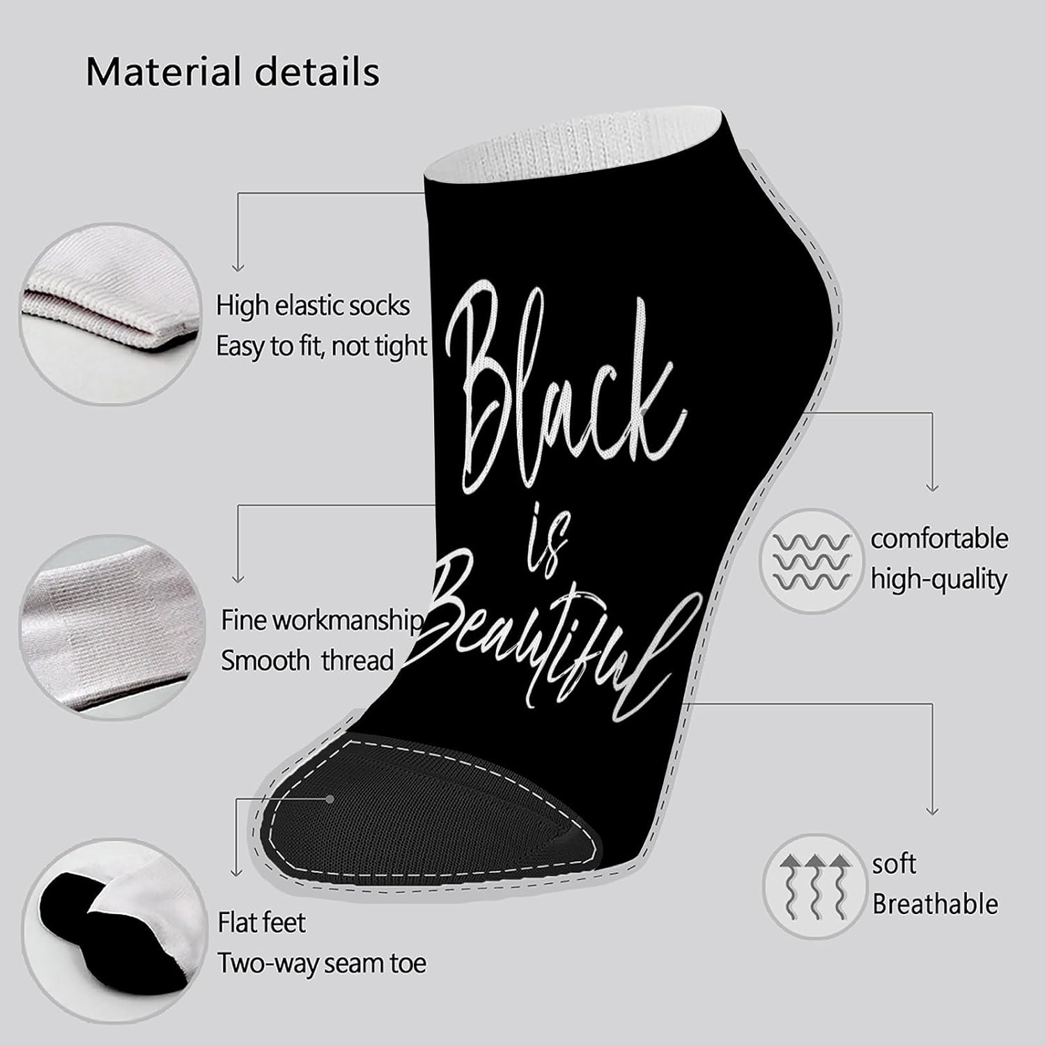 Brilliant Black Ankle Socks for Kids Etched in History