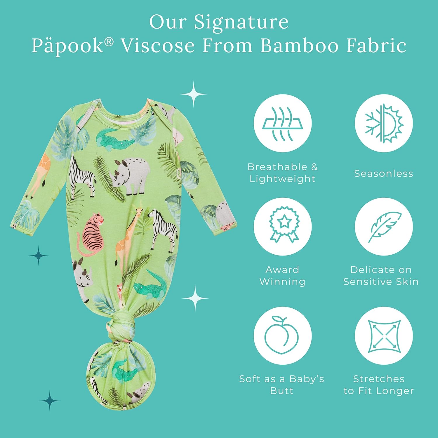 Posh Peanut Newborn Knotted Baby Gowns - Safari Animals