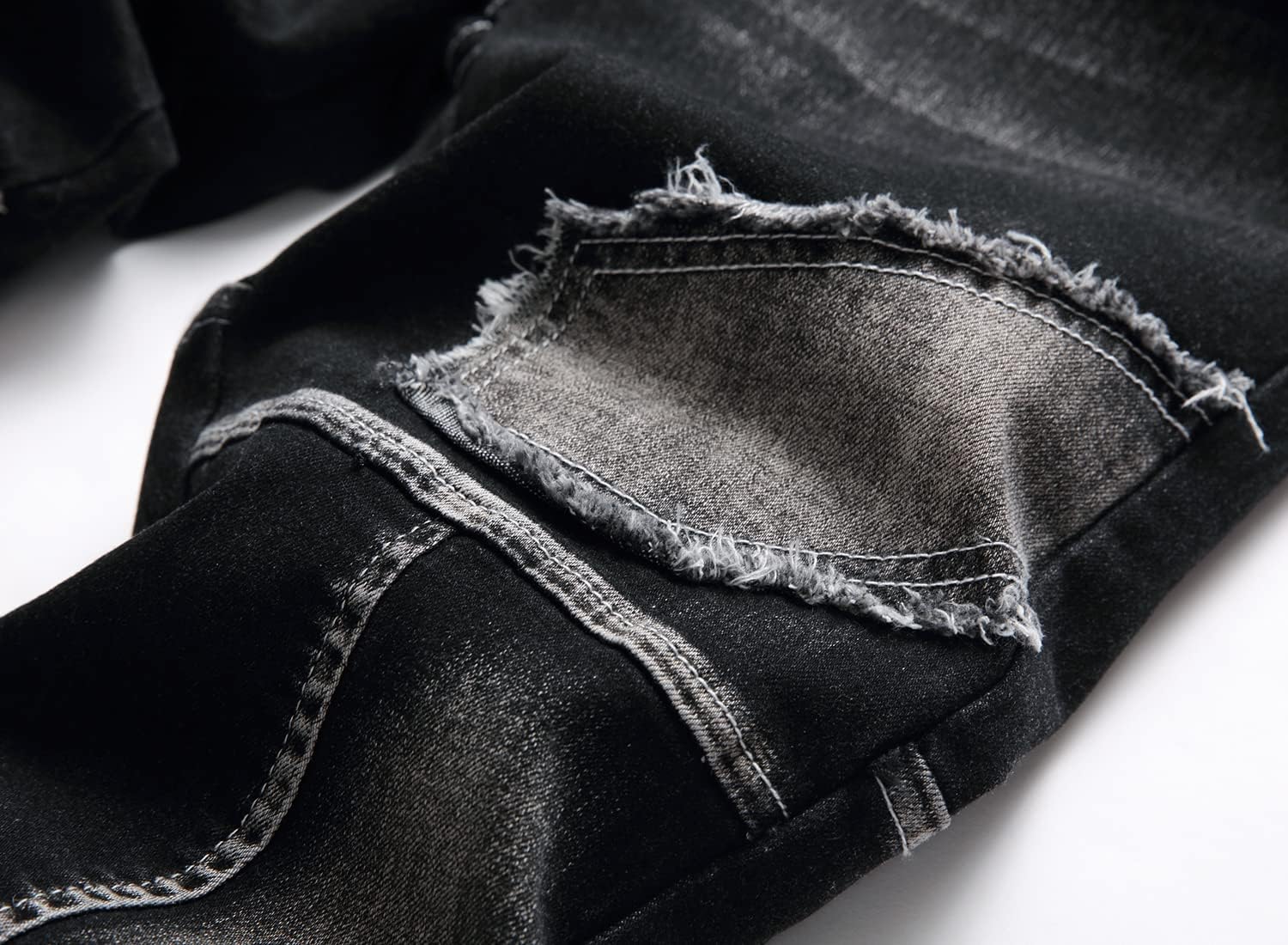 Mens Biker Moto Washed Distressed Slim Fit Straight Jeans