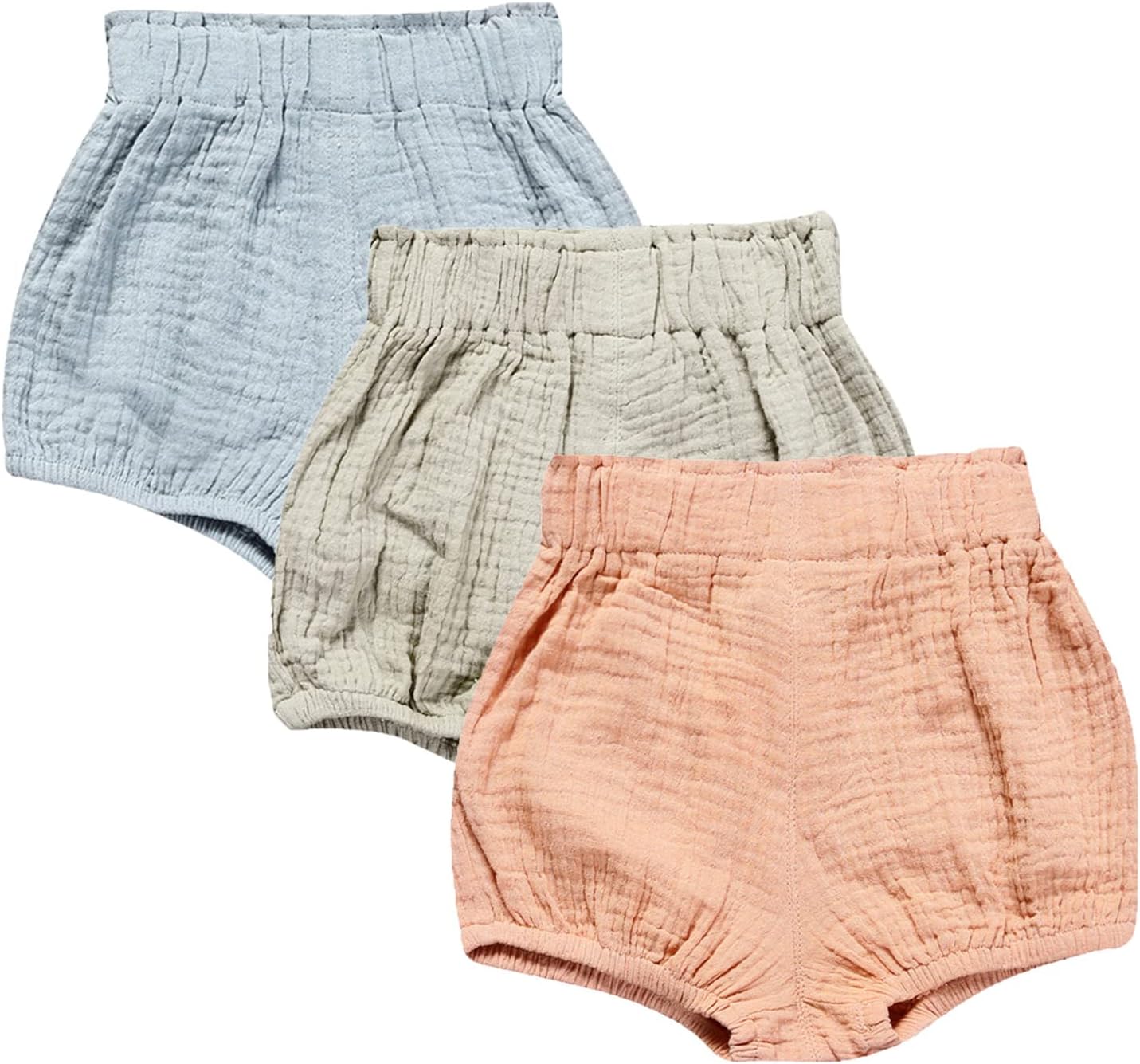 3PC Soft Cotton Linens Mix Harem Shorts for Babies