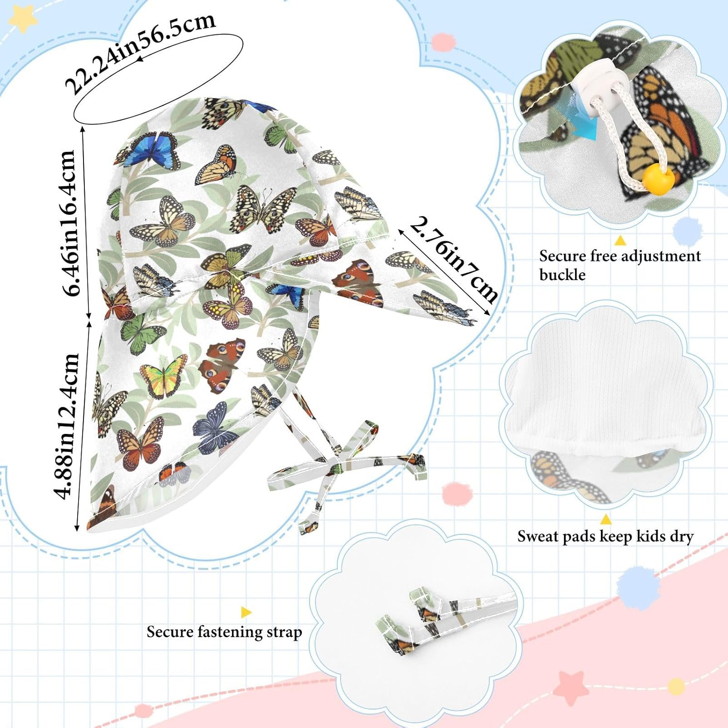 Adjustable Baby Sun Hat for Kids Toddler Beach Bucket with Print