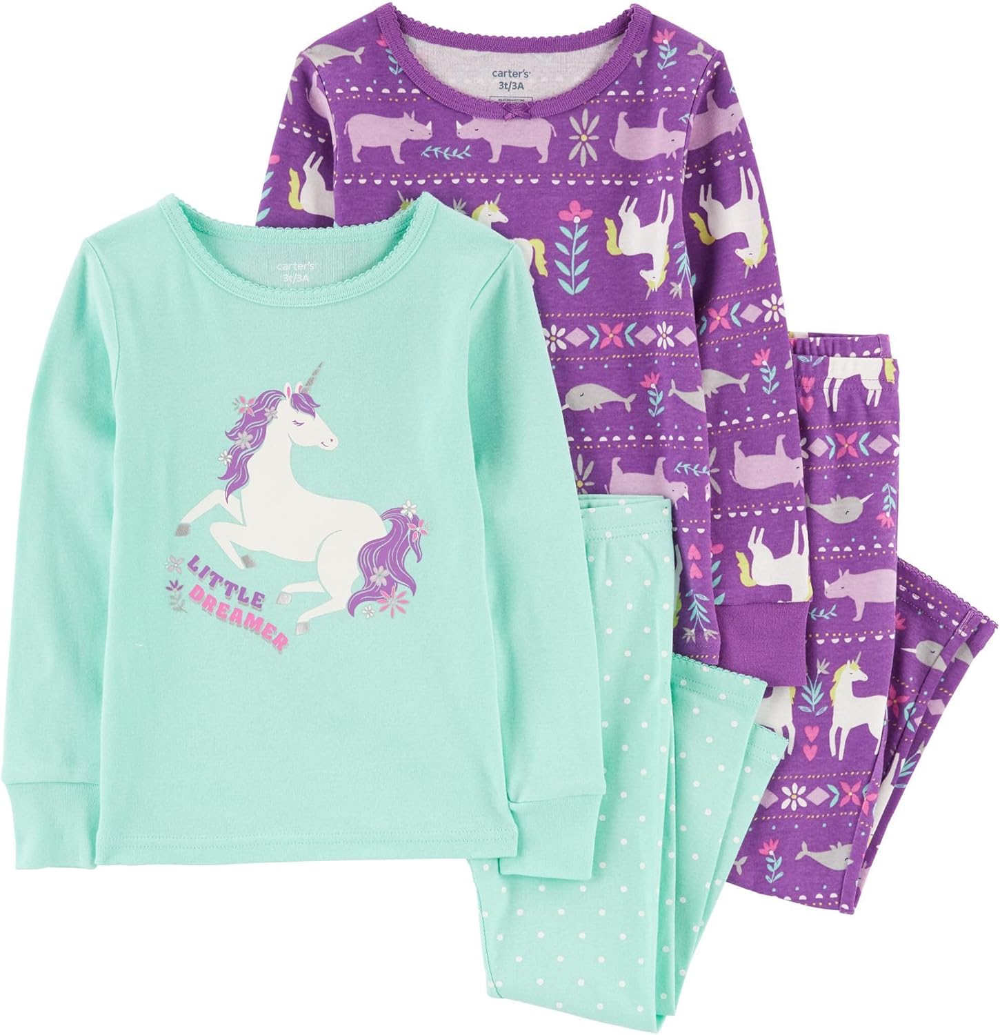Carters Baby Girls Winter Cotton Animal Print Sleepwear Set