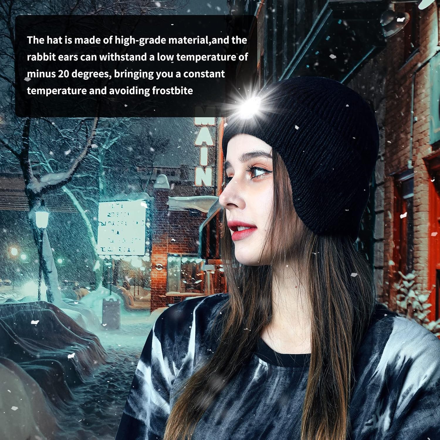 Warm LED Beanie Hat with Rechargeable Headlamp for Winter