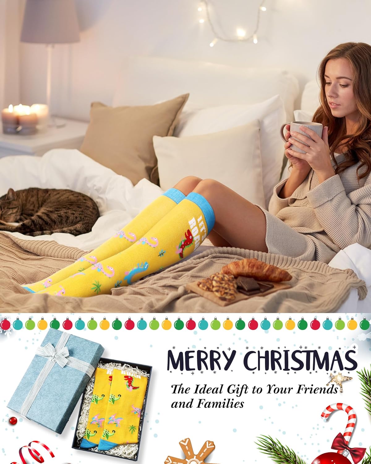 3 Pairs Fuzzy Novelty Reindeer Knee High Socks