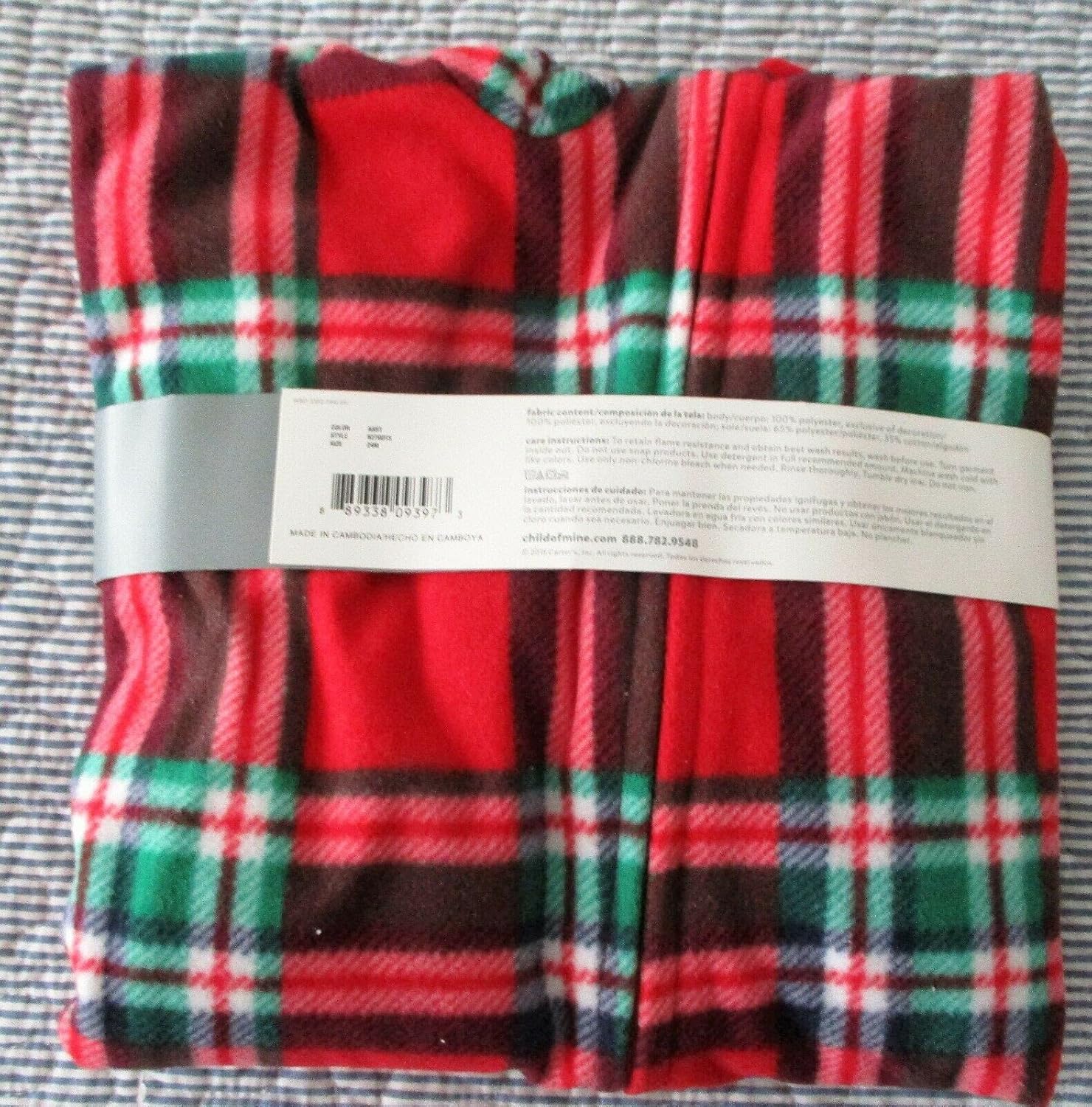Carters Child of Mine Santa Plaid Blanket Sleeper 3T