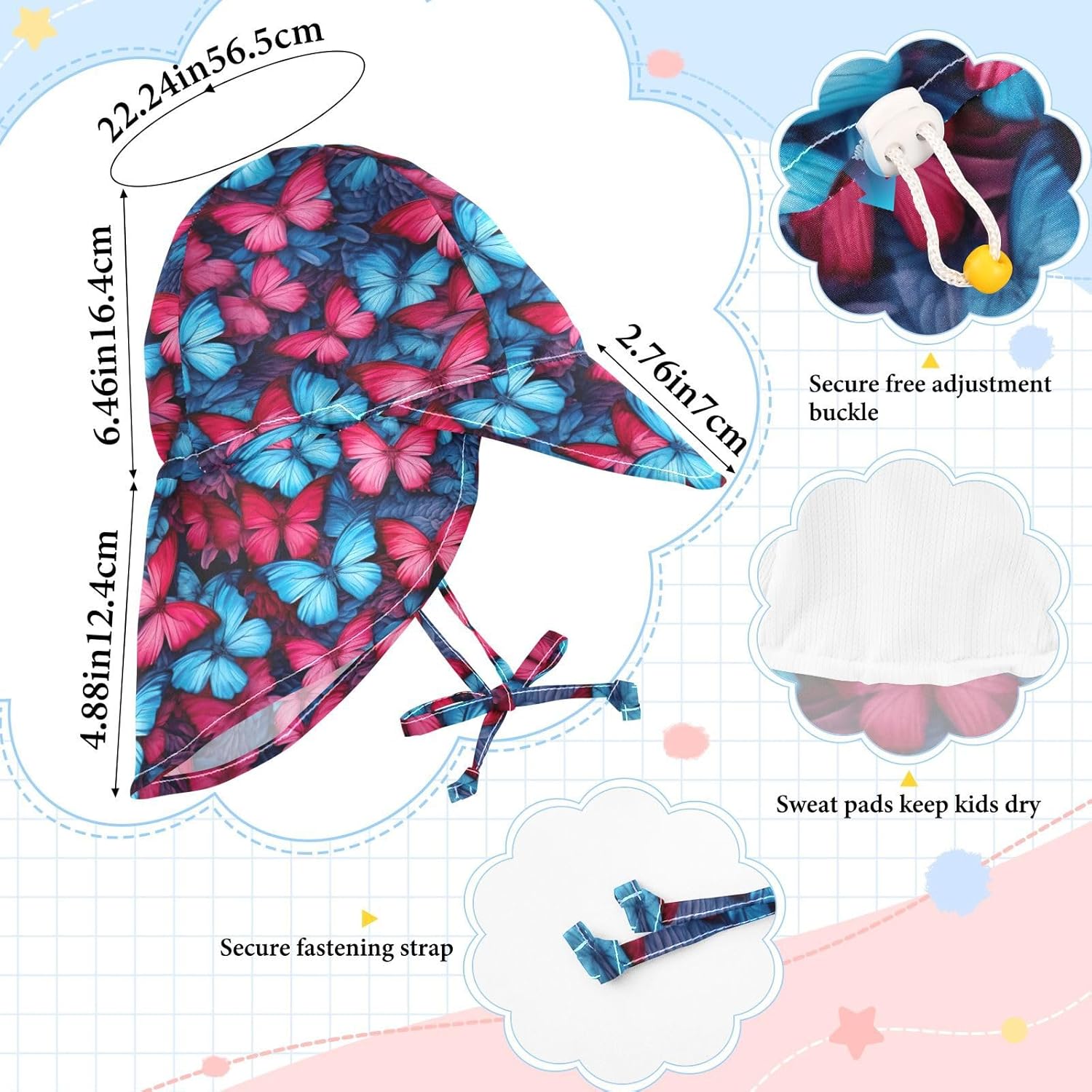 Emelivor Blue Butterflies UV Protection Baby Sunhat UPF 50