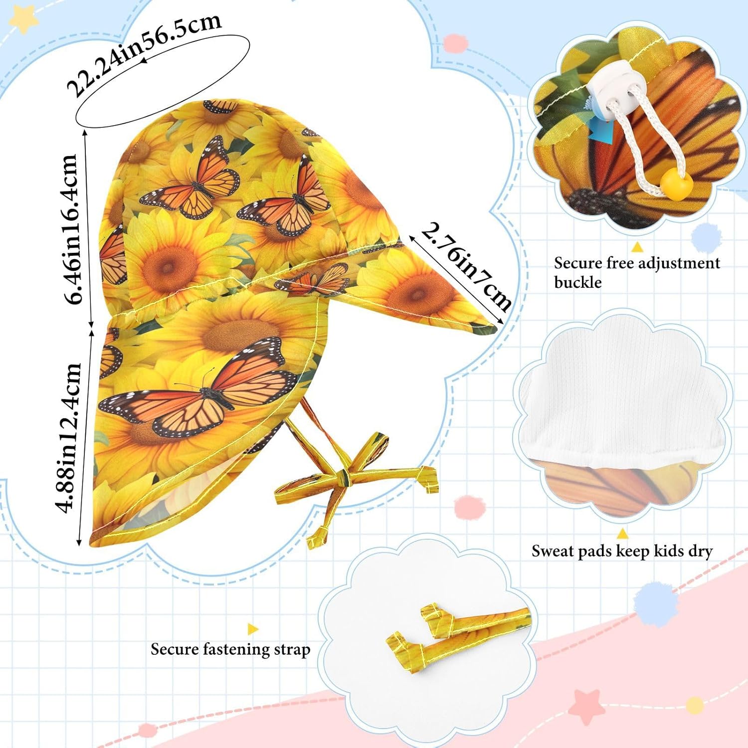 Emelivor Yellow Sun Hat 50 UPF Toddler Beach Hat for Kids