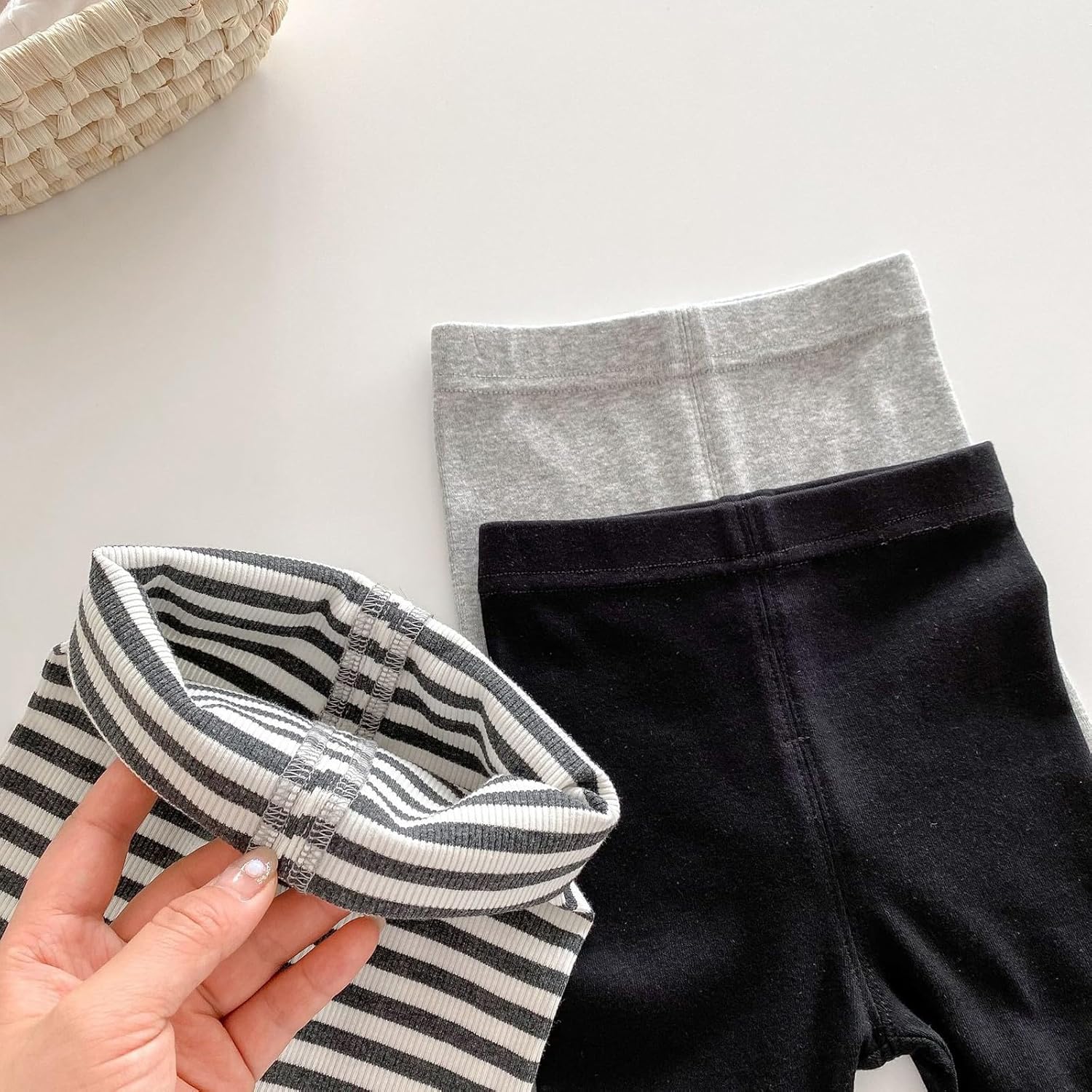 Girls Children Full-Length Plain Cotton Leggings High Waisted Stripes