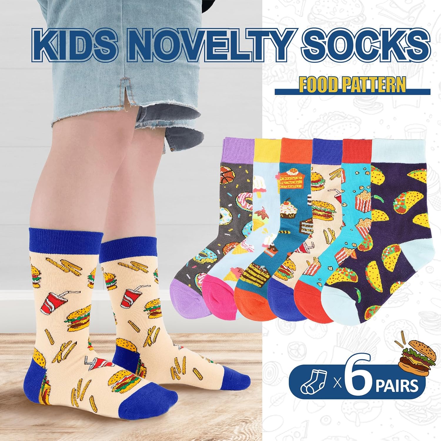 6-Pack Boys Girls Novelty Crew Socks for Kids