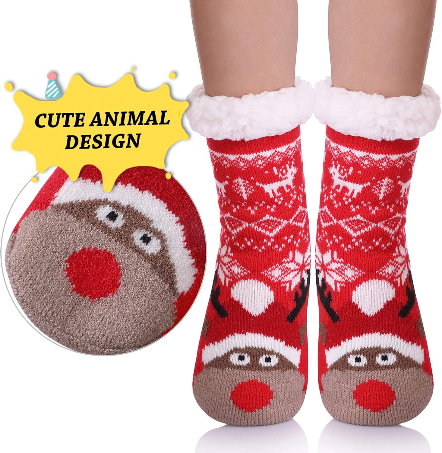 Yebing Kids slipped fuzzy winter socks Christmas anti-slippage