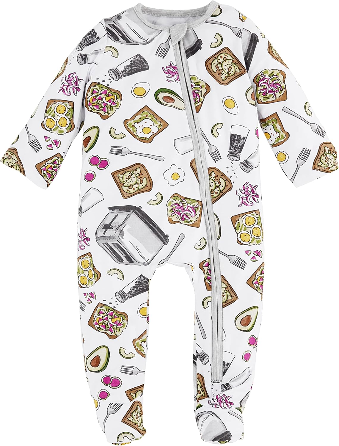 Mud Pie Unisex Baby Food Pajamas White Avocado Toast Design
