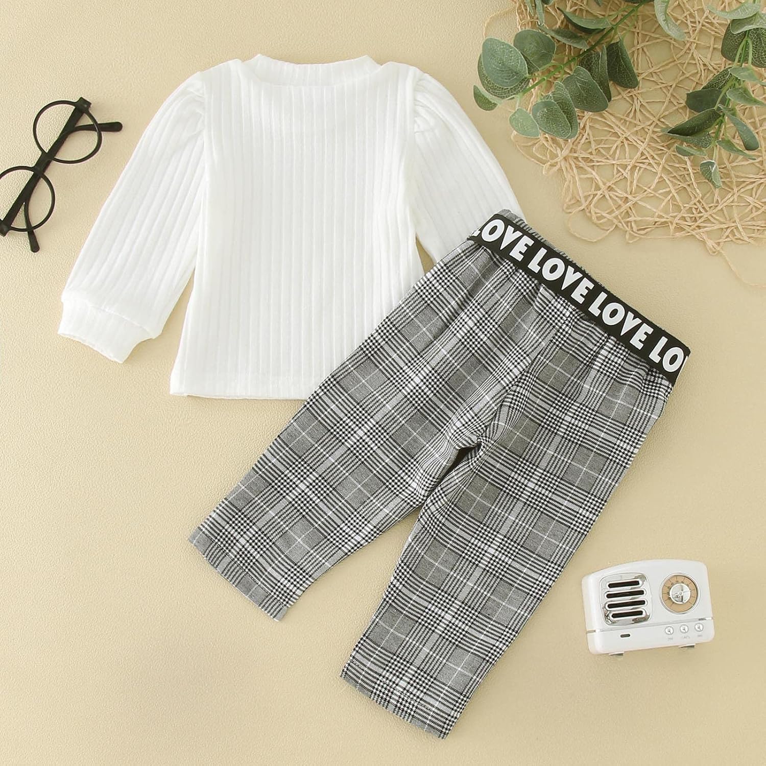 Newborn to Toddler Autumn-Winter Optical Ribbed Plaid Outfits for Girls