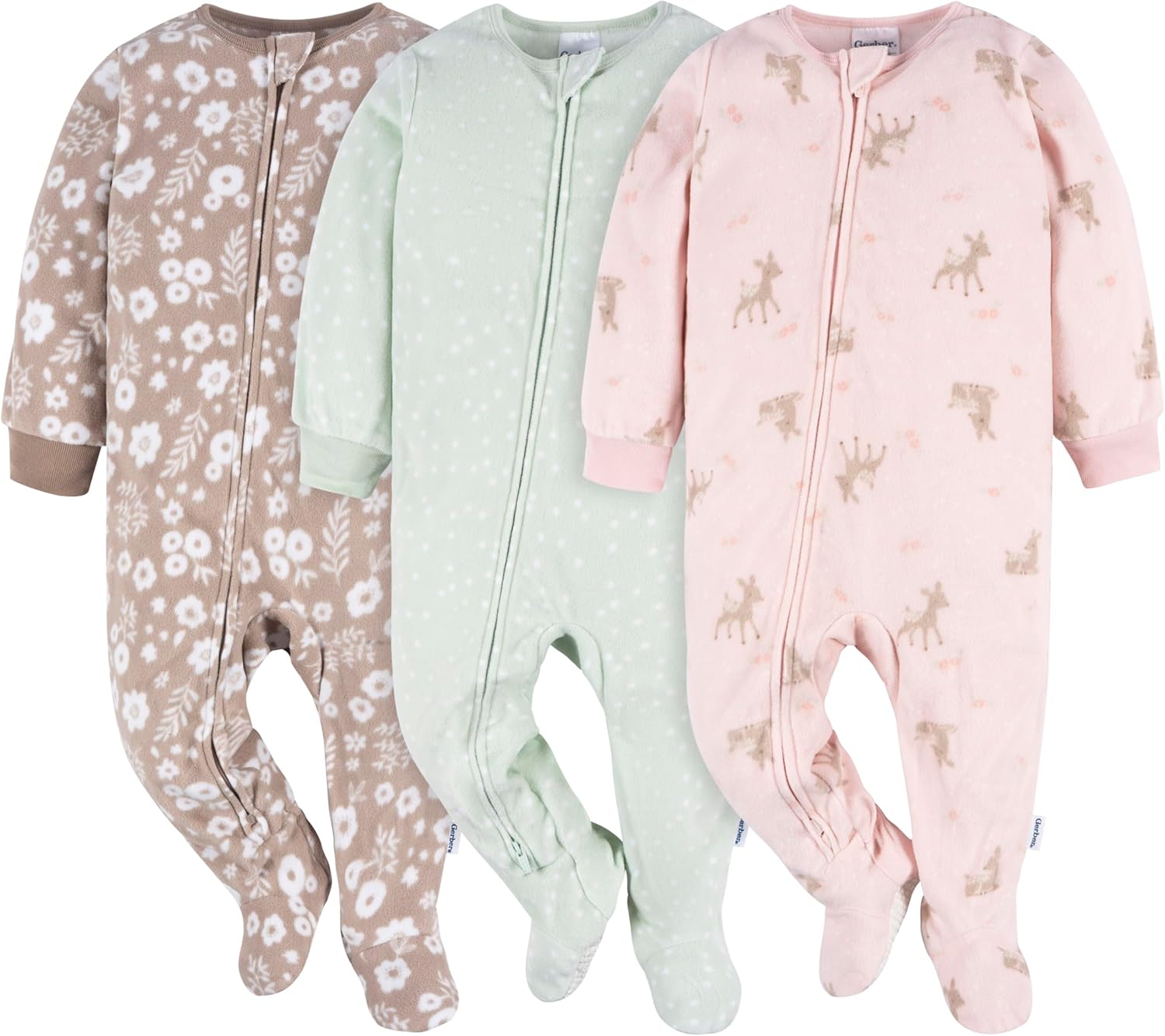 Gerber Baby Girls Flame Resistant Fleece Pajamas 3-Pack 1