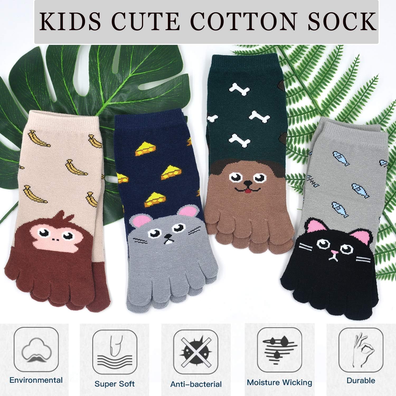 Artfasion Kids Toe Socks Cute Cotton Cartoon Animal Dog Cat Ankle Crew