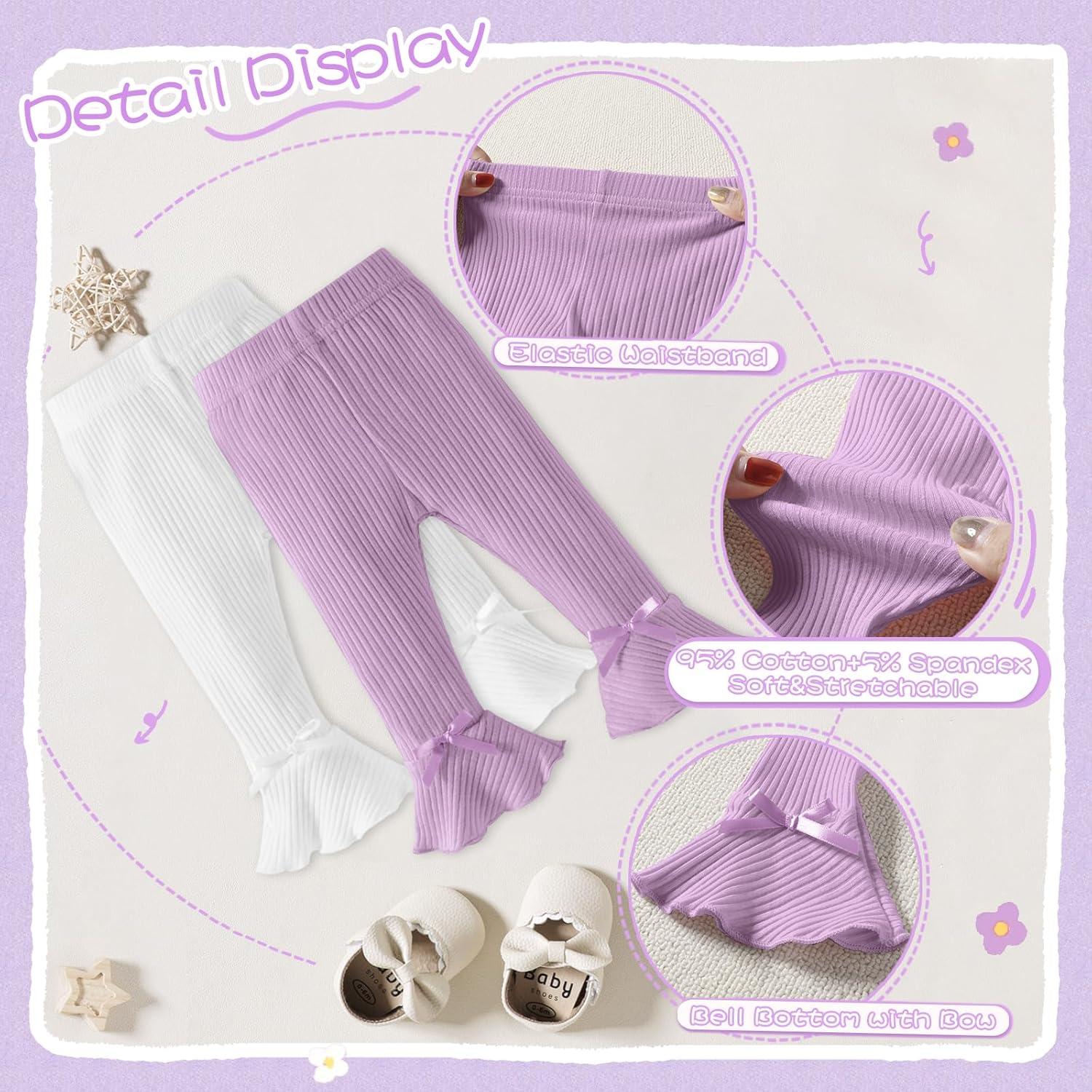 Newborn Baby Girl Bell Bottom Pants 5-Pack