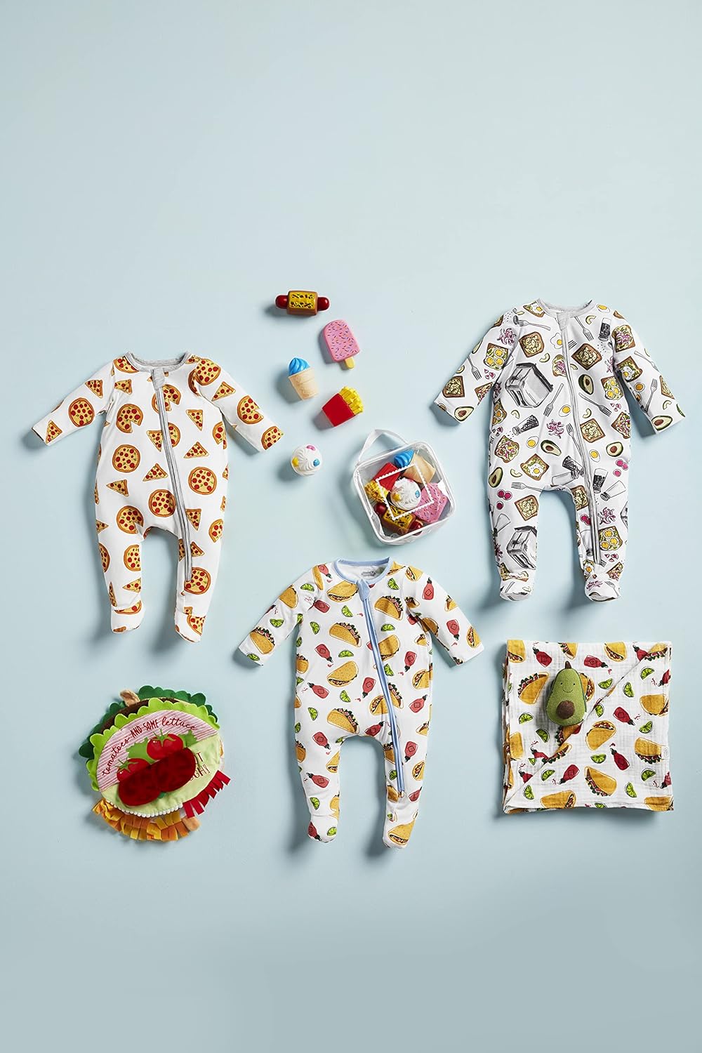 Mud Pie Unisex Baby Food Pajamas White Avocado Toast Design