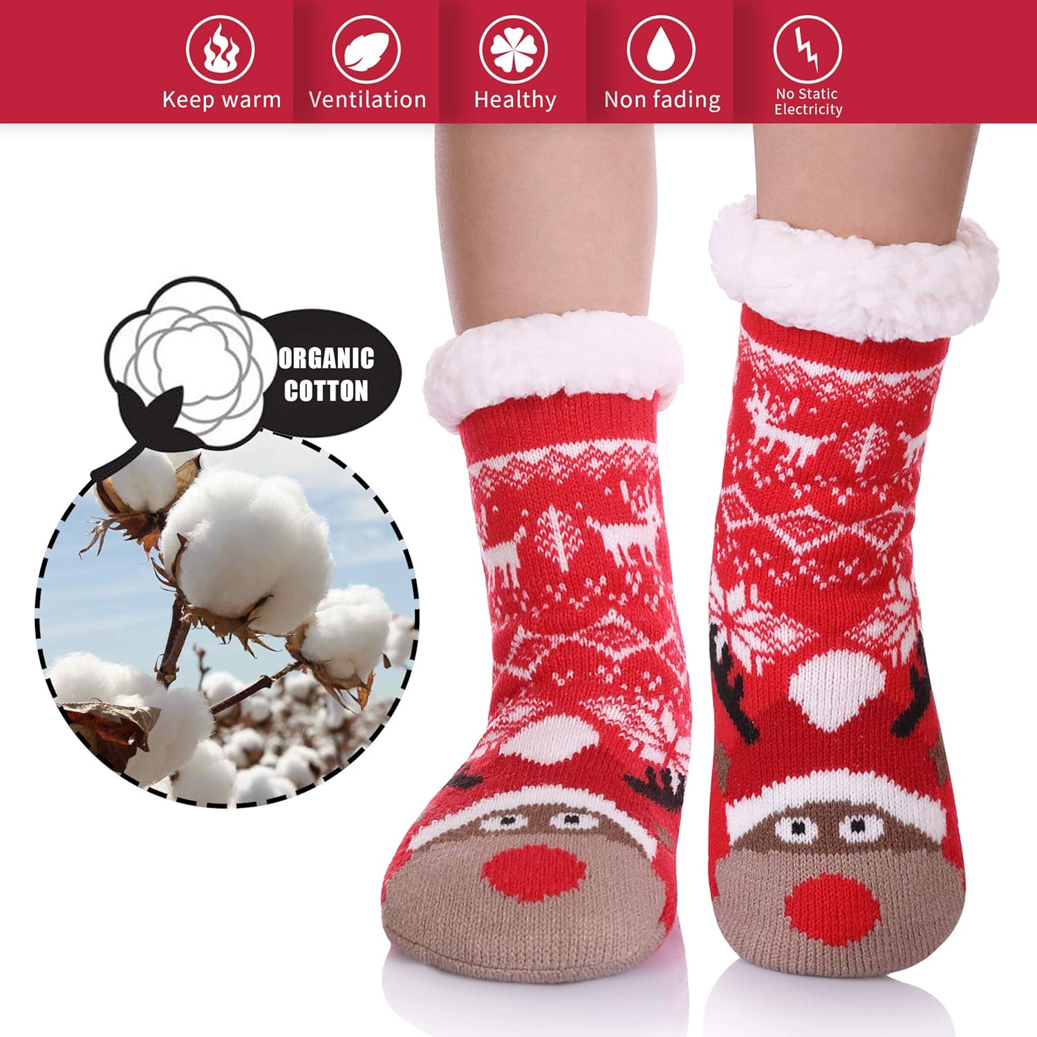 Yebing Kids slipped fuzzy winter socks Christmas anti-slippage