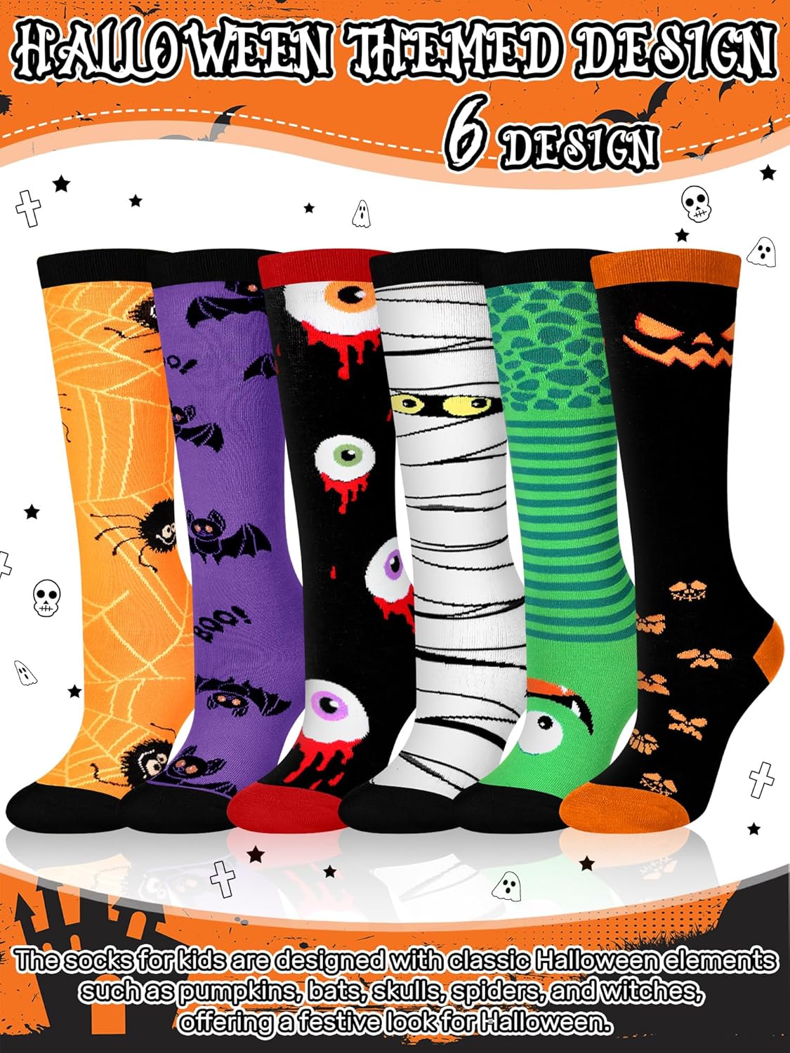 6 Pairs Halloween Socks for Kids Spooky Fun Corner