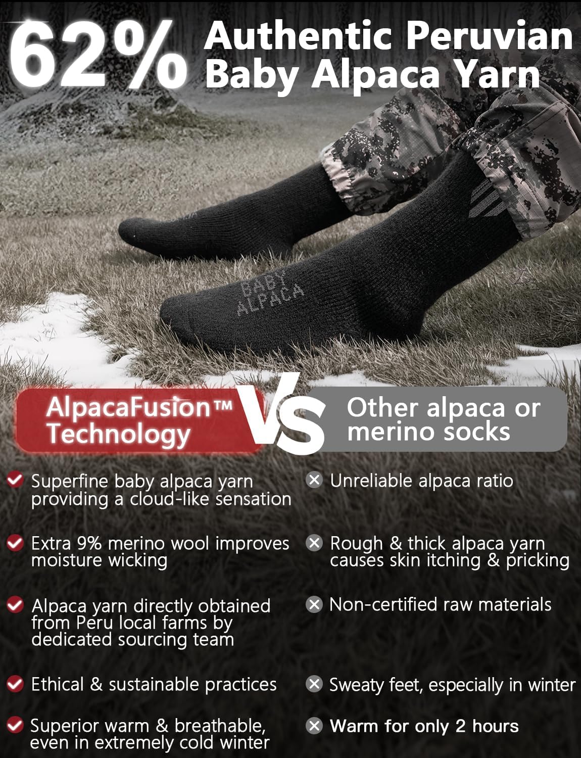 Alpaca Wool Thermal Socks for Hunting