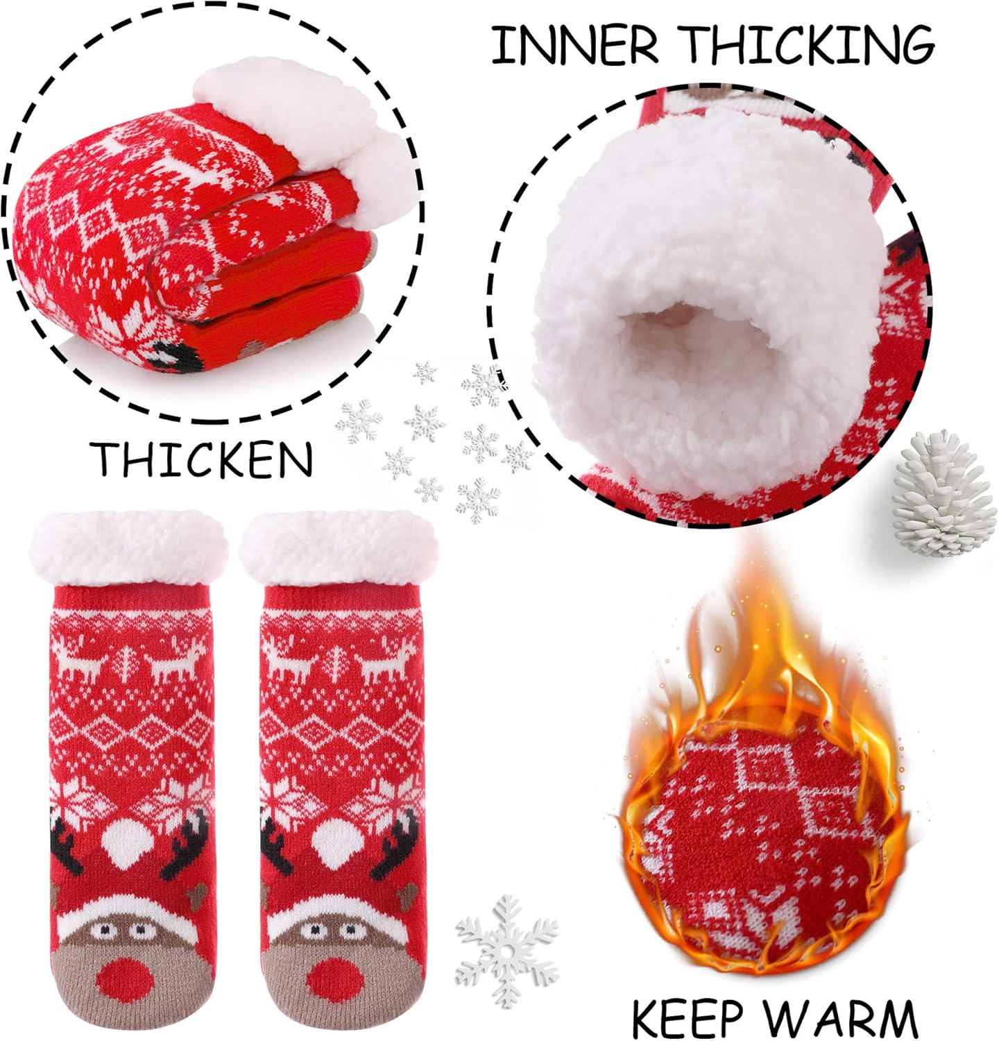Yebing Kids slipped fuzzy winter socks Christmas anti-slippage
