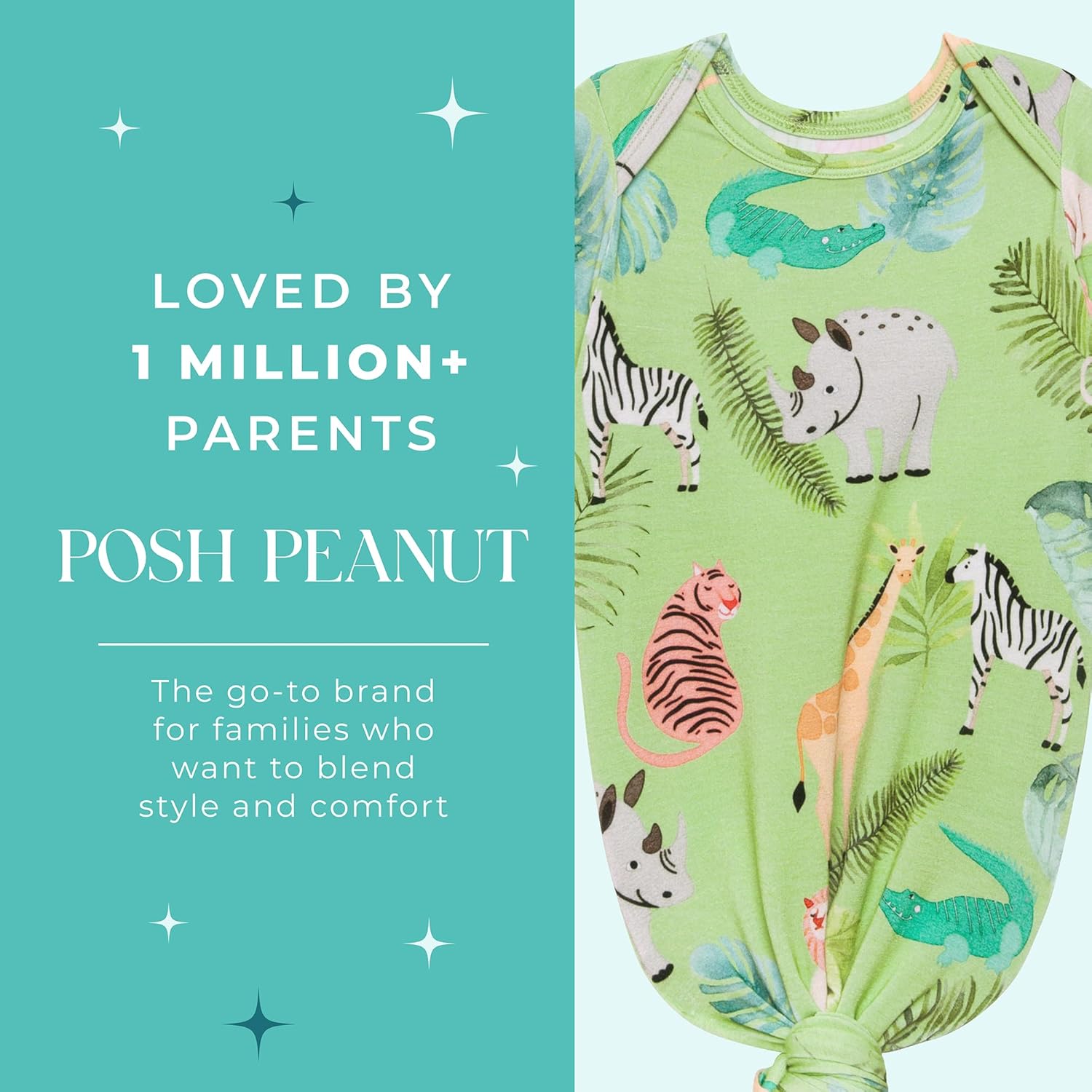Posh Peanut Newborn Knotted Baby Gowns - Safari Animals