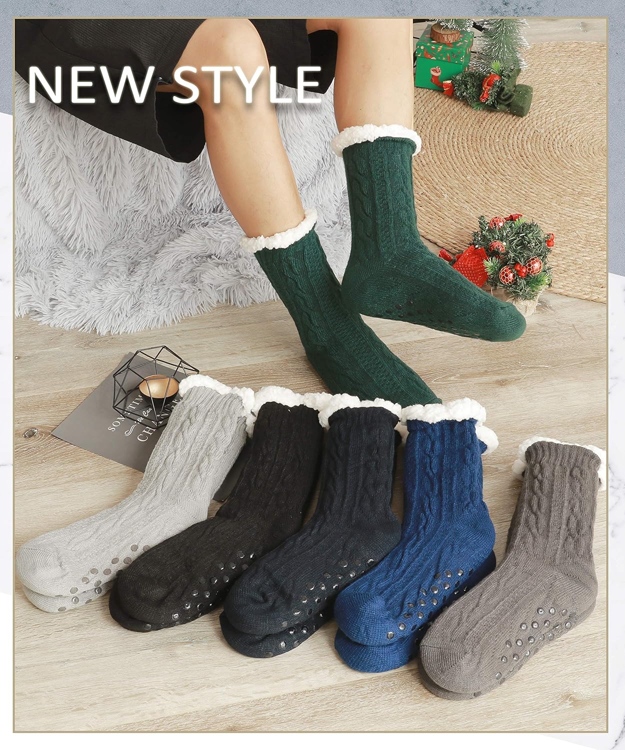 EBMORE Mens Cozy Fuzzy Slipper Socks